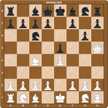 Defending against Scholar's Mate: position after 3...g6 with correct setup