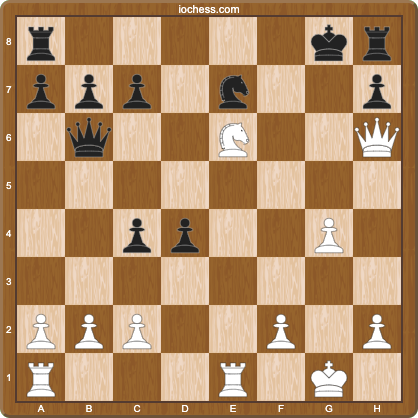 Final position of Koltanowski vs A. G. Burnett, Edinburgh blindfold record 1937, after 23.Qxh6